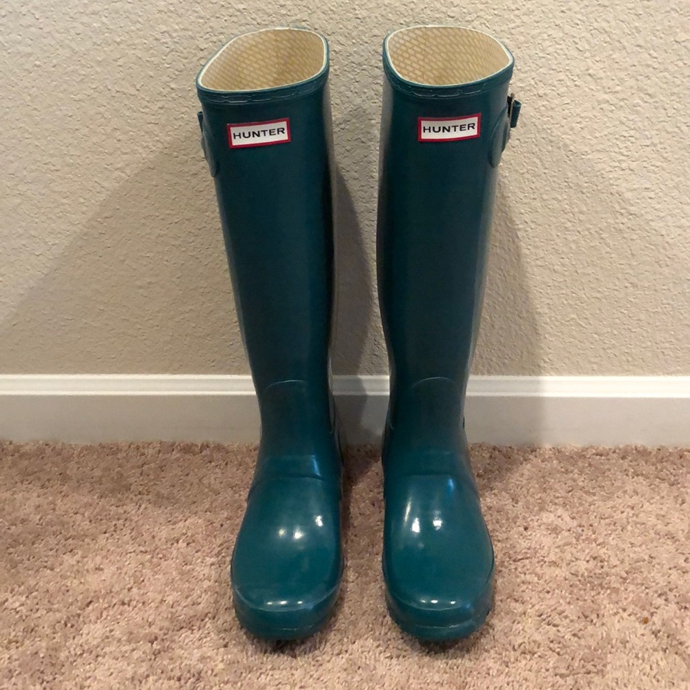 Hunter Rain Boots Dark Teal Tall Original Gloss
